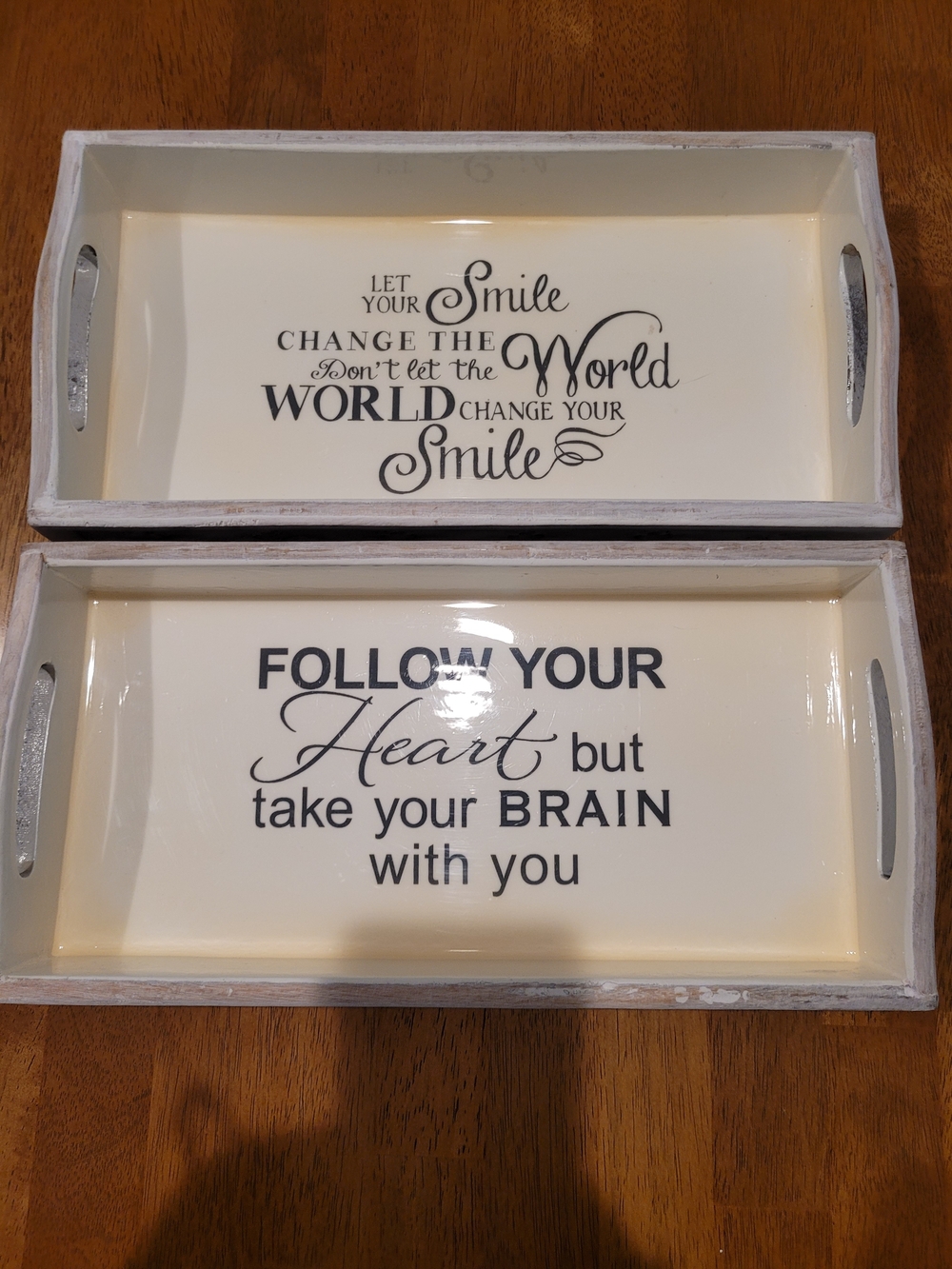 White Decorative Inspirational Serving Trays - Set of 2